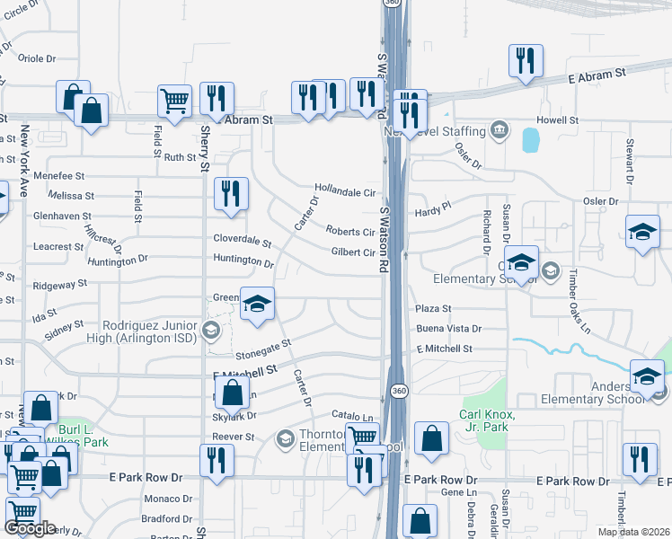map of restaurants, bars, coffee shops, grocery stores, and more near 2502 Cloverdale Street in Arlington