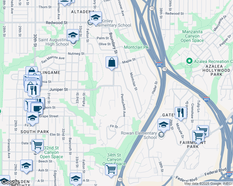 map of restaurants, bars, coffee shops, grocery stores, and more near 2255 Commonwealth Avenue in San Diego