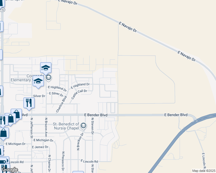 map of restaurants, bars, coffee shops, grocery stores, and more near 2037 Highland Drive in Hobbs