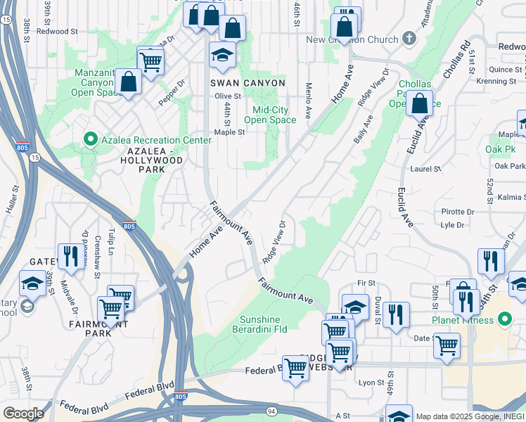 map of restaurants, bars, coffee shops, grocery stores, and more near 4455 Home Avenue in San Diego
