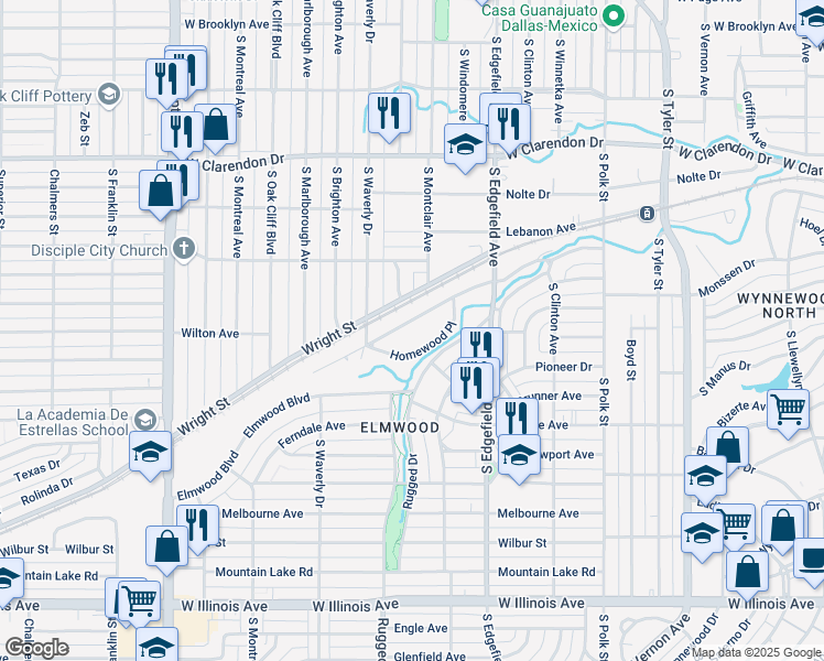 map of restaurants, bars, coffee shops, grocery stores, and more near 1619 Lansford Avenue in Dallas