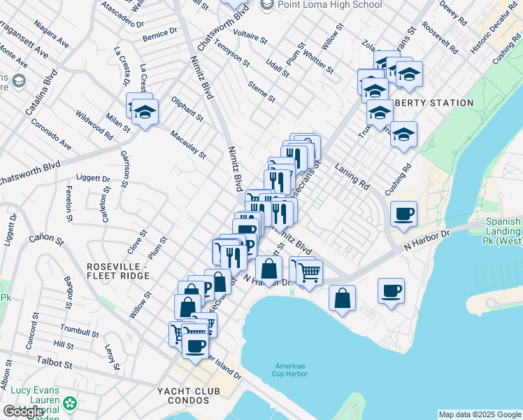 map of restaurants, bars, coffee shops, grocery stores, and more near 3102 Macaulay Street in San Diego