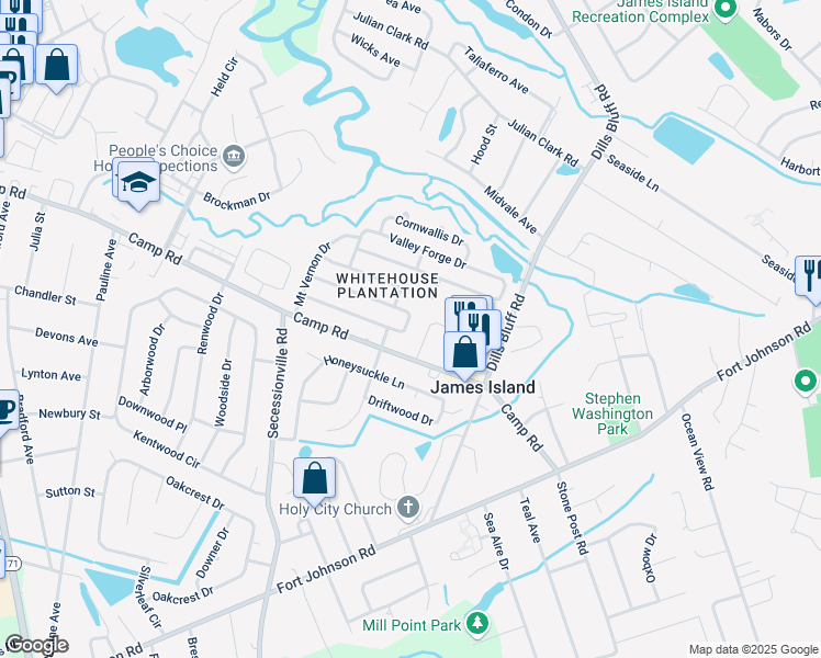map of restaurants, bars, coffee shops, grocery stores, and more near 1310 Hermitage Avenue in Charleston