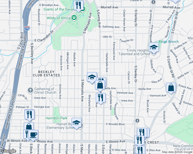 map of restaurants, bars, coffee shops, grocery stores, and more near 740 Edgemont Avenue in Dallas