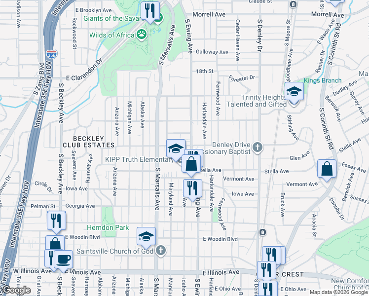 map of restaurants, bars, coffee shops, grocery stores, and more near 740 Edgemont Avenue in Dallas