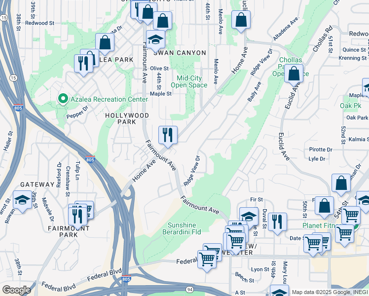 map of restaurants, bars, coffee shops, grocery stores, and more near 4465 Home Avenue in San Diego
