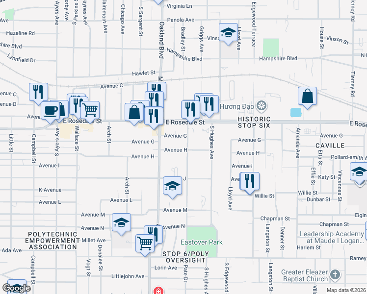 map of restaurants, bars, coffee shops, grocery stores, and more near 4236 Avenue G in Fort Worth