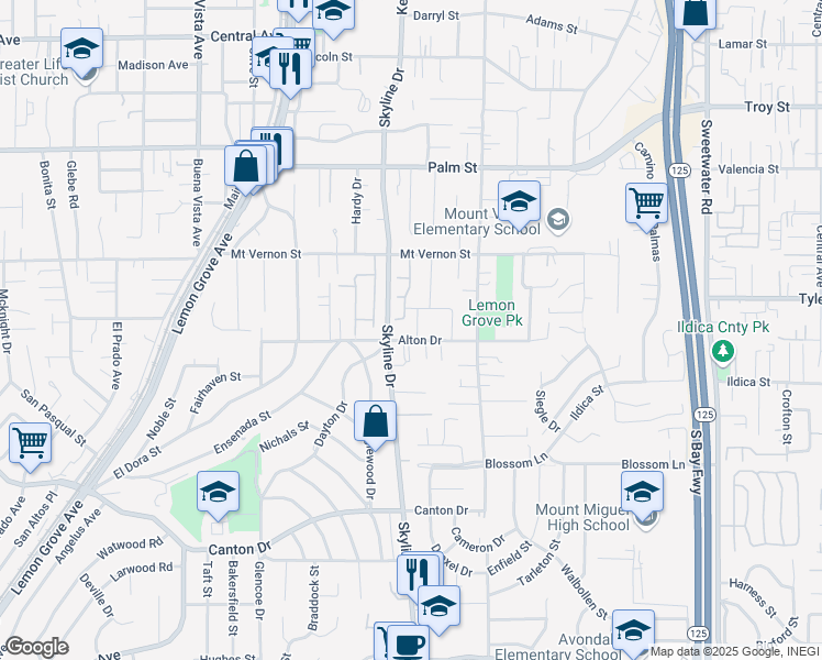 map of restaurants, bars, coffee shops, grocery stores, and more near 2210 Morose Street in Lemon Grove