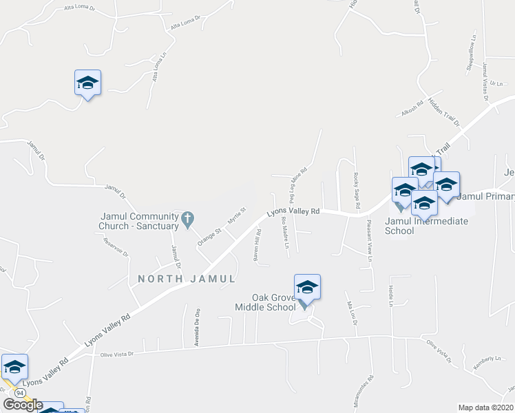 map of restaurants, bars, coffee shops, grocery stores, and more near 14248 Lyons Valley Road in Jamul