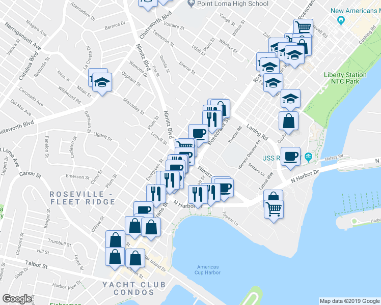 map of restaurants, bars, coffee shops, grocery stores, and more near 3102 Macaulay Street in San Diego