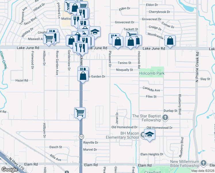 map of restaurants, bars, coffee shops, grocery stores, and more near 1031 Pleasant Drive in Dallas