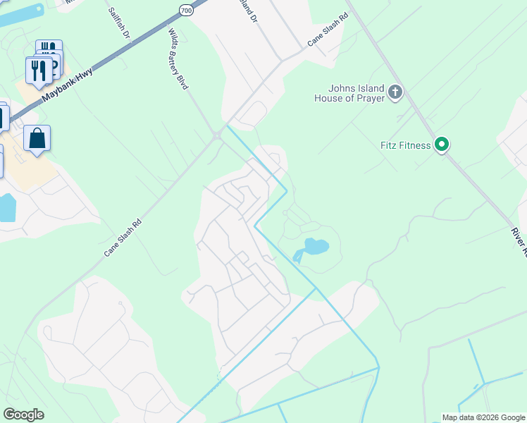 map of restaurants, bars, coffee shops, grocery stores, and more near 1984 Shadetree Boulevard in Johns Island