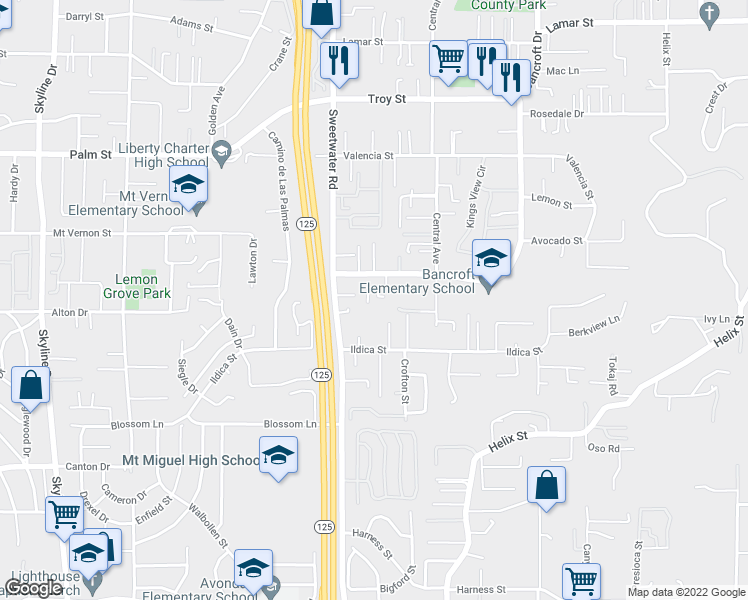 map of restaurants, bars, coffee shops, grocery stores, and more near 2209 Tyler Court in Spring Valley