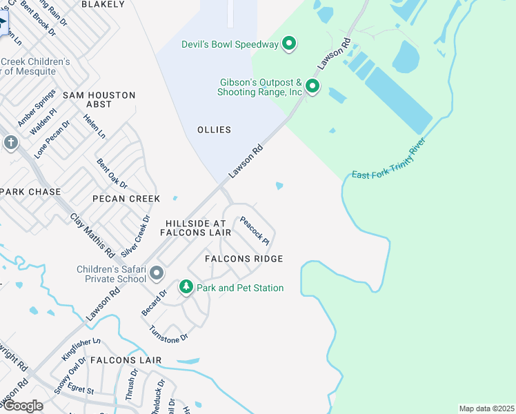 map of restaurants, bars, coffee shops, grocery stores, and more near 3600 Bluejay Boulevard in Mesquite