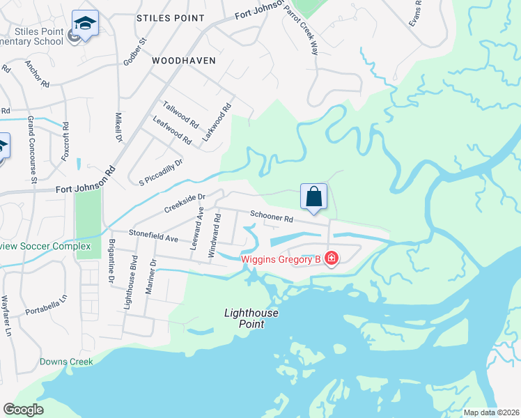map of restaurants, bars, coffee shops, grocery stores, and more near 530 Parrot Point Drive in Charleston