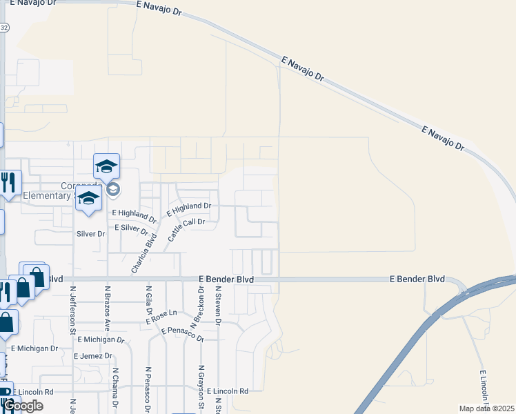 map of restaurants, bars, coffee shops, grocery stores, and more near 2042 Highland Drive in Hobbs