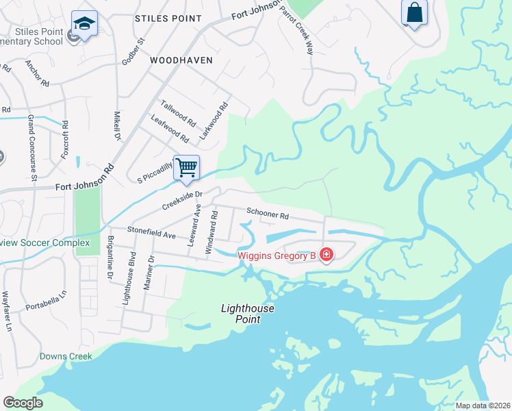 map of restaurants, bars, coffee shops, grocery stores, and more near 530 Parrot Point Drive in Charleston