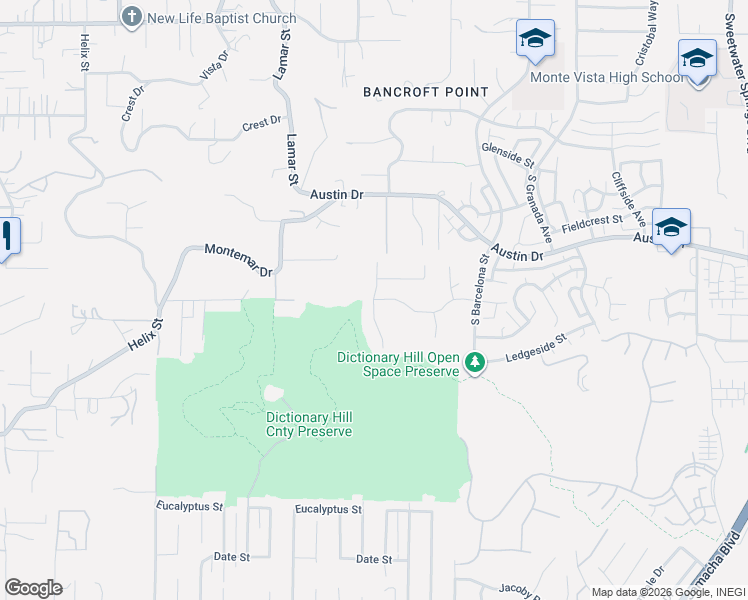 map of restaurants, bars, coffee shops, grocery stores, and more near Ivy Street in Spring Valley