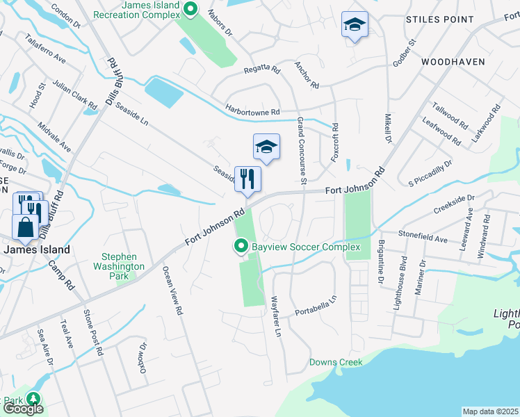 map of restaurants, bars, coffee shops, grocery stores, and more near 1540 Clark Sound Circle in Charleston