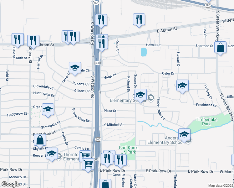 map of restaurants, bars, coffee shops, grocery stores, and more near 2808 Gilbert Circle in Arlington