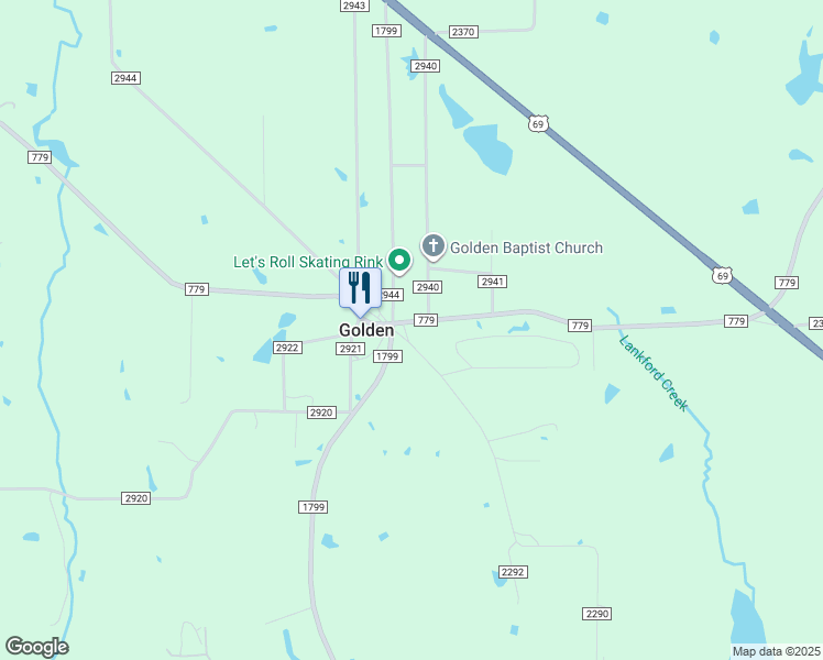 map of restaurants, bars, coffee shops, grocery stores, and more near 5785 Farm to Market Road 779 in Mineola