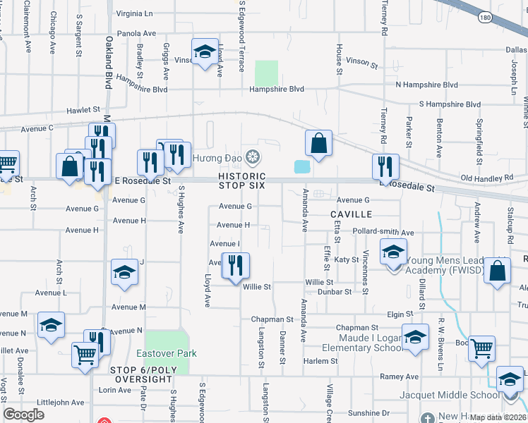 map of restaurants, bars, coffee shops, grocery stores, and more near 1413 Lindsey Street in Fort Worth