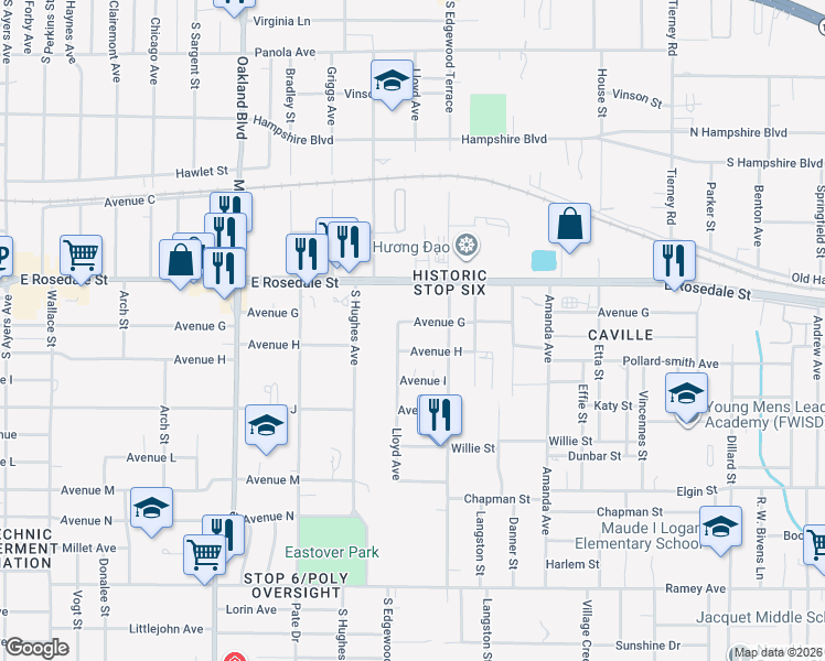 map of restaurants, bars, coffee shops, grocery stores, and more near 4601 Avenue G in Fort Worth