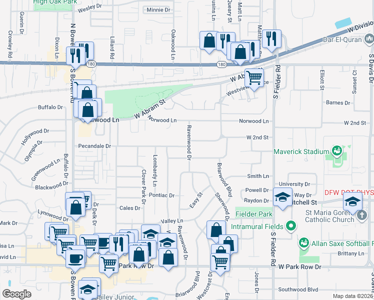 map of restaurants, bars, coffee shops, grocery stores, and more near 2009 Pecandale Drive in Arlington
