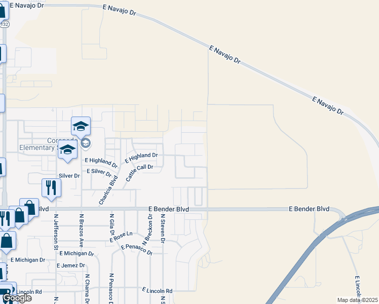 map of restaurants, bars, coffee shops, grocery stores, and more near 2036 Highland Drive in Hobbs