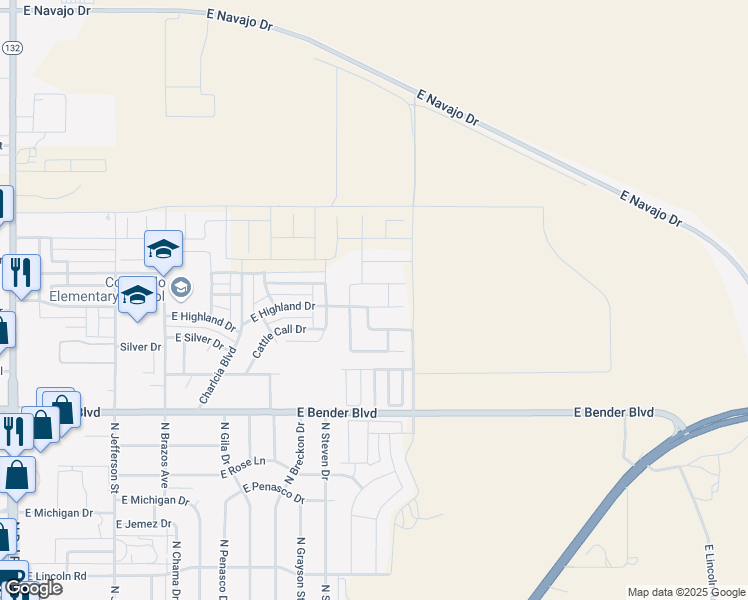 map of restaurants, bars, coffee shops, grocery stores, and more near 2030 Highland Drive in Hobbs