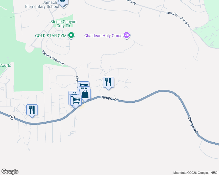 map of restaurants, bars, coffee shops, grocery stores, and more near 3304 Del Charro Road in Jamul