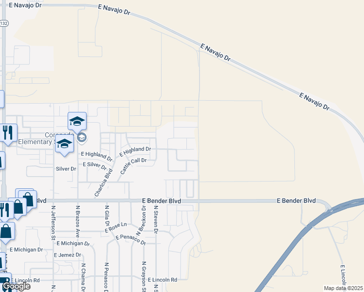 map of restaurants, bars, coffee shops, grocery stores, and more near 2036 Highland Drive in Hobbs