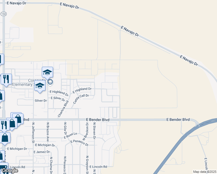 map of restaurants, bars, coffee shops, grocery stores, and more near 2030 Highland Drive in Hobbs