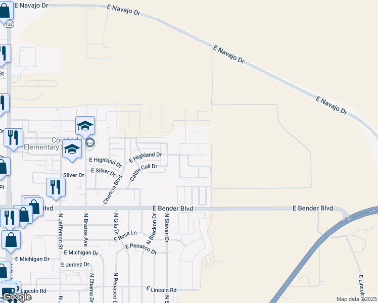 map of restaurants, bars, coffee shops, grocery stores, and more near 2024 Highland Drive in Hobbs