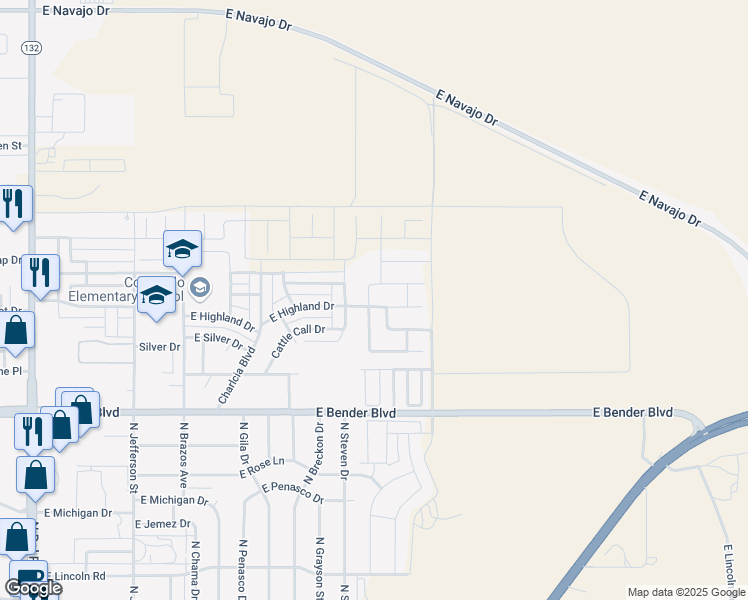 map of restaurants, bars, coffee shops, grocery stores, and more near 2006 Highland Drive in Hobbs