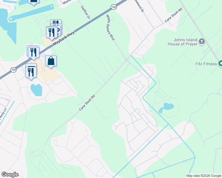 map of restaurants, bars, coffee shops, grocery stores, and more near in Johns Island