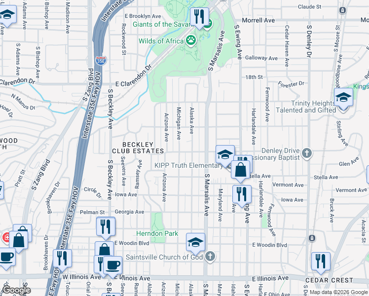 map of restaurants, bars, coffee shops, grocery stores, and more near 1435 Alaska Avenue in Dallas