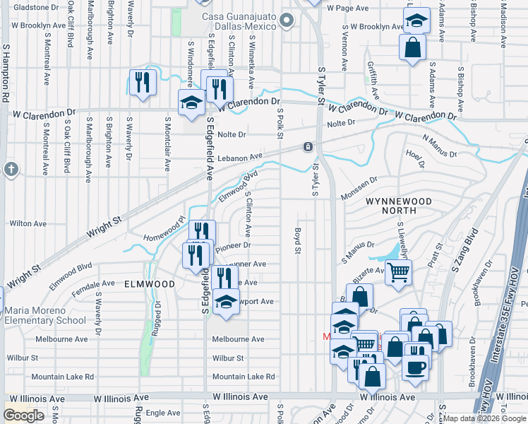 map of restaurants, bars, coffee shops, grocery stores, and more near 1122 Cascade Avenue in Dallas