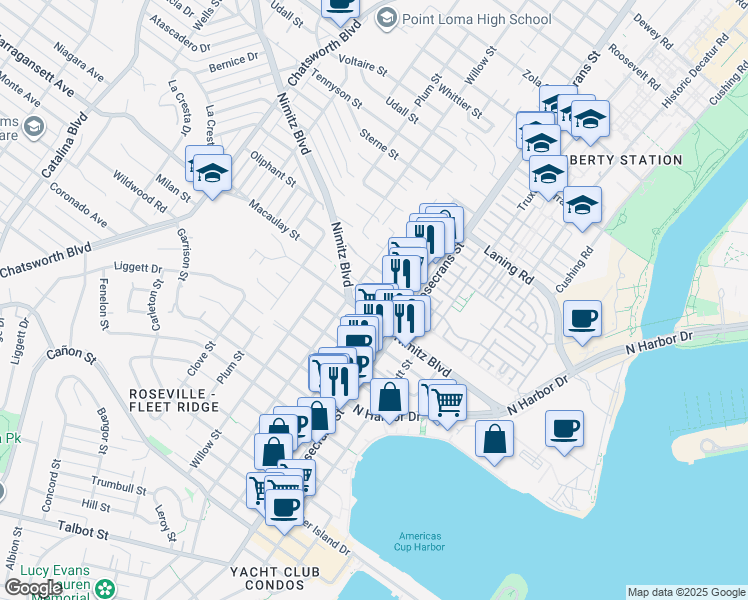 map of restaurants, bars, coffee shops, grocery stores, and more near 3102 Macaulay Street in San Diego