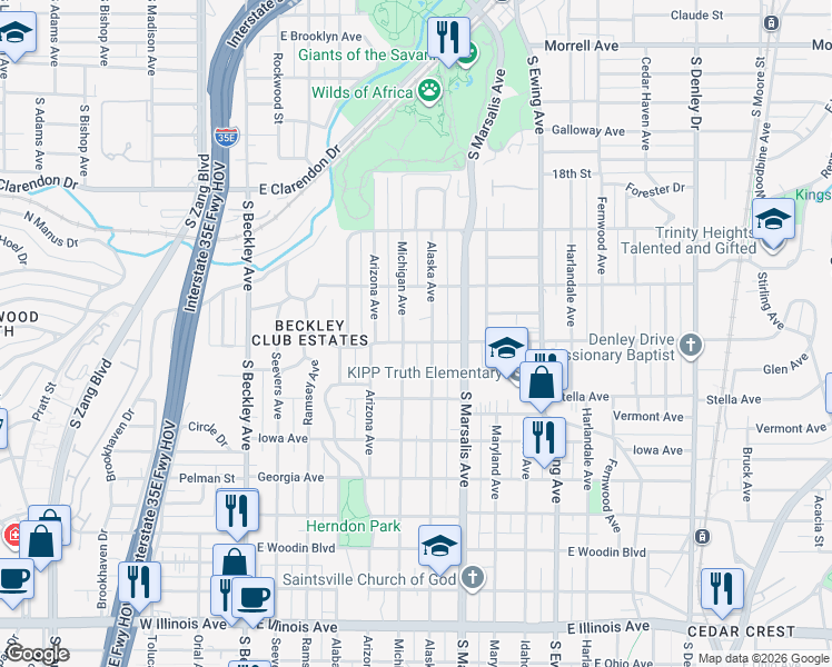 map of restaurants, bars, coffee shops, grocery stores, and more near 1435 Alaska Avenue in Dallas