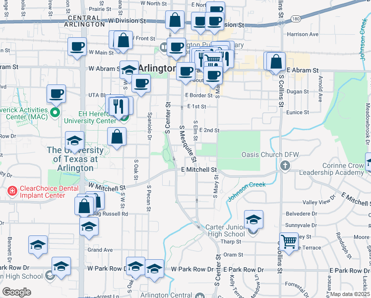 map of restaurants, bars, coffee shops, grocery stores, and more near 202 East 3rd Street in Arlington