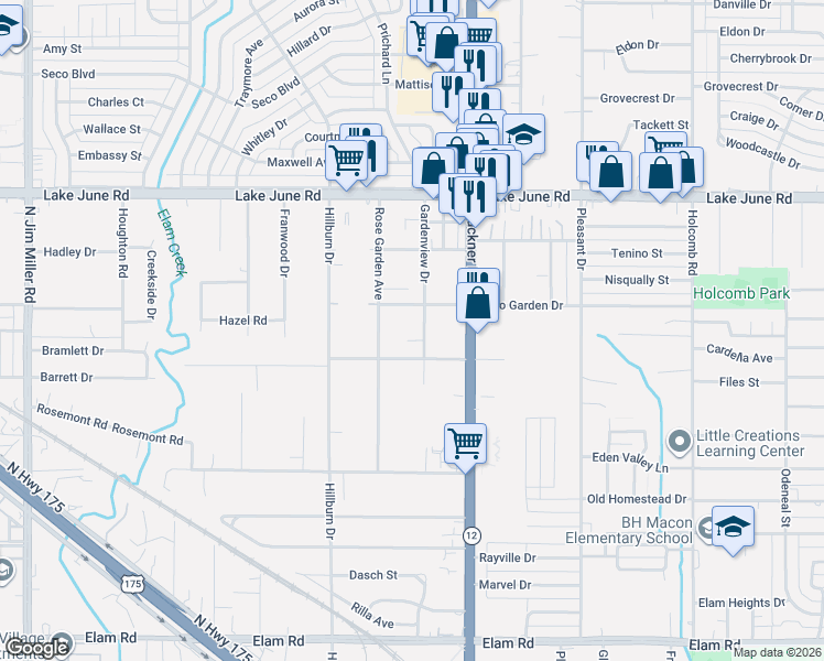 map of restaurants, bars, coffee shops, grocery stores, and more near 1029 Gardenview Drive in Dallas