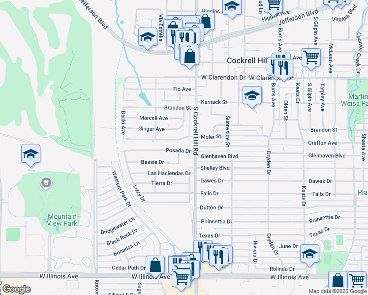 map of restaurants, bars, coffee shops, grocery stores, and more near 4423 Posada Drive in Dallas