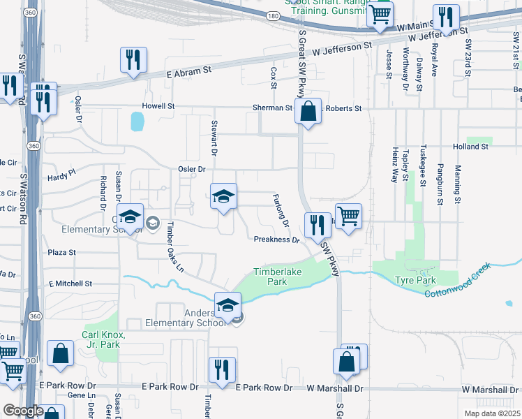 map of restaurants, bars, coffee shops, grocery stores, and more near 928 Bridle Bit Drive in Grand Prairie