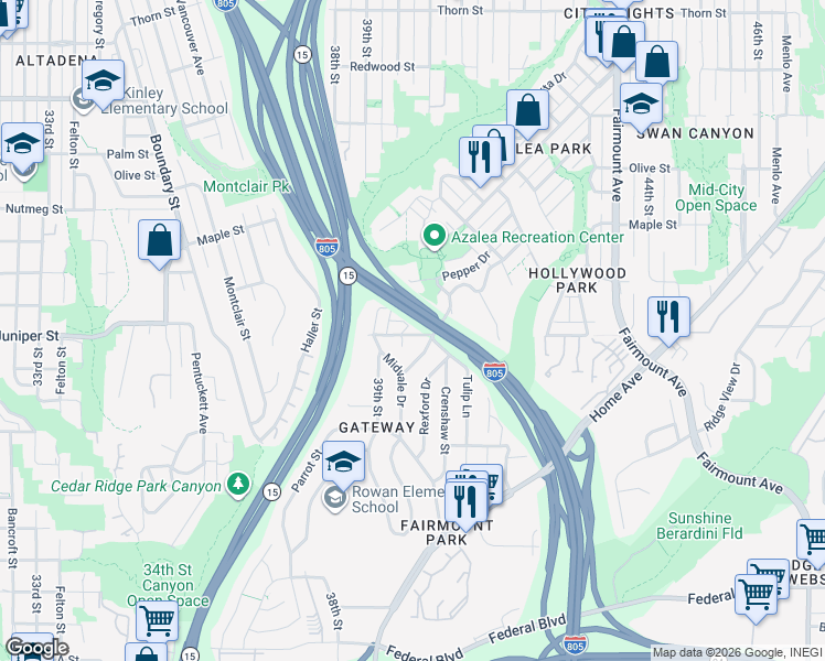 map of restaurants, bars, coffee shops, grocery stores, and more near 4004 Juniper Street in San Diego