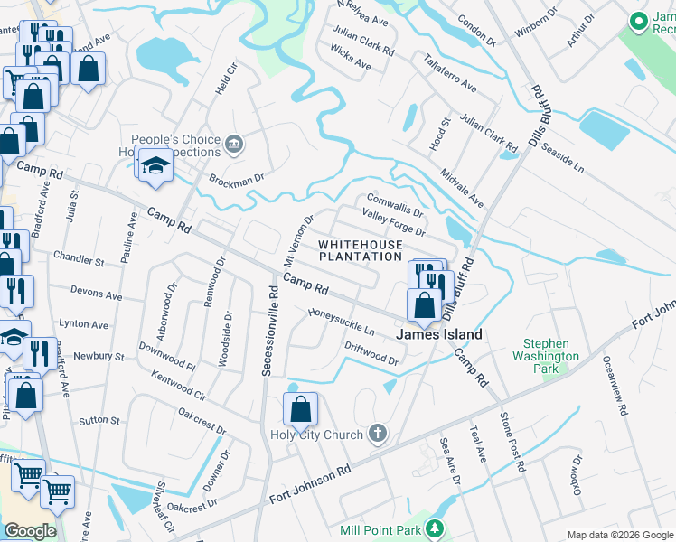 map of restaurants, bars, coffee shops, grocery stores, and more near 1336 Briarfield Avenue in Charleston