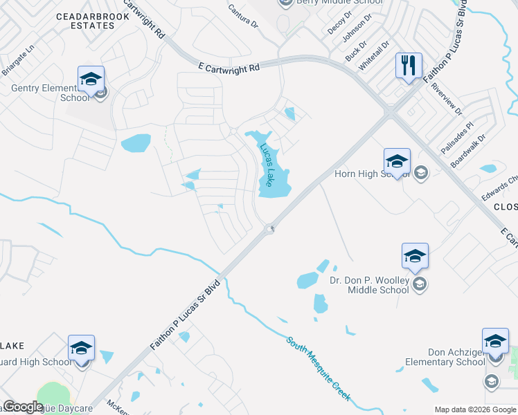 map of restaurants, bars, coffee shops, grocery stores, and more near 3093-3631 Faithon P Lucas Sr Boulevard in Mesquite