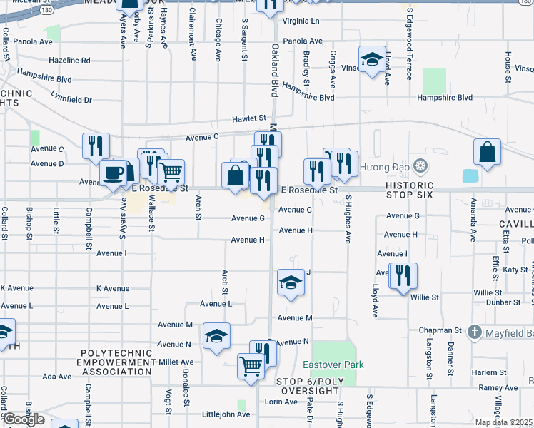 map of restaurants, bars, coffee shops, grocery stores, and more near 4137 Avenue G in Fort Worth