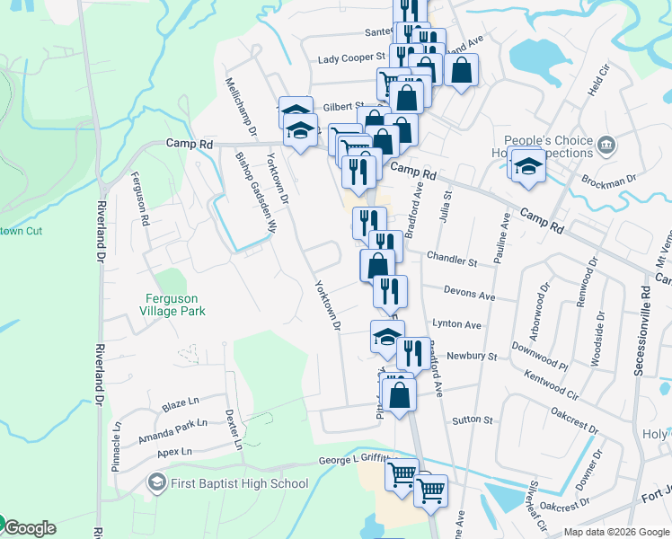 map of restaurants, bars, coffee shops, grocery stores, and more near 1815 South Mayflower Drive in Charleston