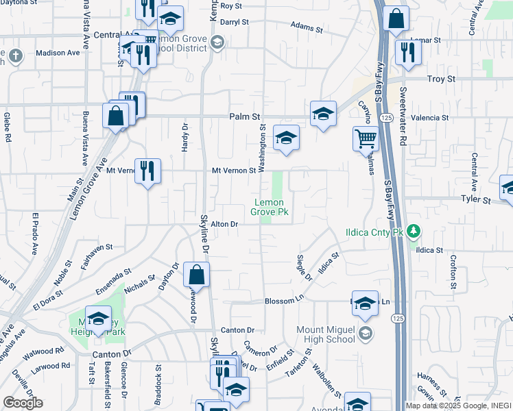 map of restaurants, bars, coffee shops, grocery stores, and more near 2270 Washington Street in Lemon Grove